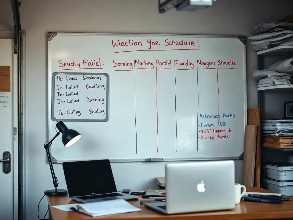Whiteboard showing coordinated remodeling workstreams